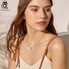 ORSA JEWELS Simple rond perle naturelle pendentif collier Bracelet ensemble  14K placage 925 argent perle d'eau douce cou chaîne GPN36