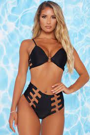 Houston Heat Cutout 2 Piece Bikini Black In 2021 Black Bikini Bikinis Highlights Brown Hair