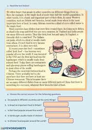 Food Around The World Worksheet Esl Reading Worksheets English As A Second Language Esl