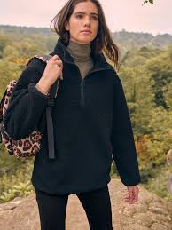 Black Teddy Borg Cosy Longline Quarter Zip Fleece