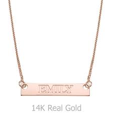 Opt for leather or ribbon for a beachy, bohemian feel. Rectangular Bar Necklace With Personalized Name Engraving In Rose Gold Youme Offers A Range Of 14k Gold Jewelry For Babies Kids Girls And Women At Attractive Prices Free Worldwide Shipping Order Online