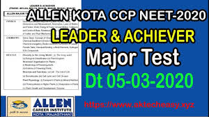 Allen Ccp Neet 2020 Leader Achiever 05 03 2020 Syl 1 2 M1l6a M3l7a Energy Work Basic Concepts Achievement