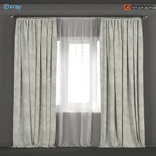 Light Green Velvet Curtains With Tulle 3d Model Cgtrader