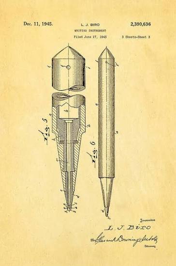 Laszlo Biro Ballpoint Pen Patent Art 2 1945 Art Print