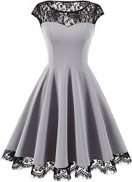 Homrain Women S Vintage 1950s Floral Lace Scoop Neck Cap Sleeve Cocktail Party Dress Grey Xl At Amazon Wom Trendy Dresses Summer Fashion Dresses Pretty Dresses