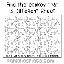 Sunday School Job 500 Donkeys Activity Sheet Bible Activities For Kids Book Of Job Job Bible