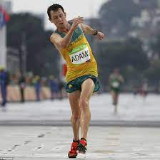 Galen rupp, center, was first, riley. Team Australia S Liam Adams Wobbles Over Finish Line After Olympic Marathon Run Daily Mail Online