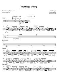 Drum Tab Sheet Music Transcription For My Happy Ending By Avril Lavigne From The 2004 Album Under My Skin Kenny A My Happy Ending Drums Sheet Avril Lavigne
