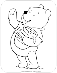Pooh is feeding a bird. Winnie The Pooh Honey Coloring Pages Disneyclips Com