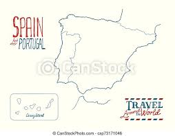 Viagens em castilla mancha, leon, andaluzia, múrcia, valência, aragão e madrid. Mapa Portugal Mao Fundo Desenhado Branca Espanha Canstock