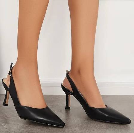Amazon.com | Coutgo Women's Slingback Kitten Heels Closed Pointed Toe Backless Wedding Party Dress Pumps Shoes Black | Pumps