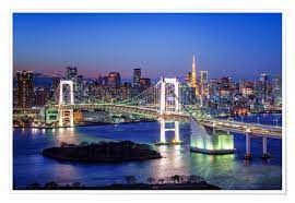 Rainbow bridge is a famous landmark of odaiba and it connects the mainland of tokyo and odaiba artificial island. Jan Christopher Becke Tokyo Rainbowbridge Mit Tokyo Tower Bei Nacht Poster Online Bestellen Posterlounge De