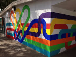 School Mural Lines Mural At Micheltorena Elementary School In Los Angeles By Jordan School Murals Mural School Painting