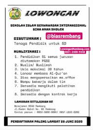 Jul 10, 2021 · loker semarang bulan juli 2021 untuk lulusan smp, sma/smk, d1, d3 dan s1 | lowongan kerja terbaru di semarang dan jawa tengah tahun 2021 Lowongan Kerja Tenaga Pendidik Sd Bias Rembang Lowongan Rembang