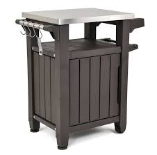 Keter Unity Resin Serving Station All Weather Plastic And Metal Grill Storage And Prep Table 40 Gal Brown Walmart Com Patio Storage Entertainment Storage Outdoor Bbq