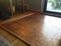 Kelly's freehanded penny foyer | pretty purple door. Make A Floor Out Of Real Pennies Step By Step Pretty Purple Door