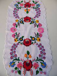 These two doilies were bought from a family friend in hungary who had embroidered them. This Item Is A Hungarian Kalocsa Embroidery Runner From 80s Please Check Out The Pho Sewing Embroidery Designs Hungarian Embroidery Peacock Embroidery Designs