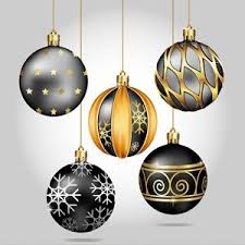 Black And Gold Christmas Decorations Black And Gold Christmas Balls Vector Design Hung And Decorated With Snow And Some Foliage Available Eps Bolas De Navidad Decoracion De Navidad Navidad Dorada