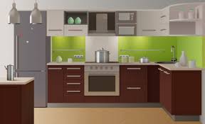 Kitchen vector, anime background style, blue and pink color, project. Free Vector Colored Kitchen Interior