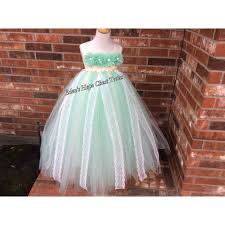 This Beautiful Mint And Ivory Tutu Is Embellished With Chiffon Flowers Satin Ribbon And Lace Straps Add A Matching Flower Girl Tutu Bridemaid Dress Dresses