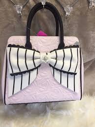 Black And White Striped Purse With Red Bow New Betsey Johnson Purse Tote Quilted Pink Roses Black White Stripe Bow Bag Betseyjohnson Totessho Betsey Johnson Purses Black White Stripes Betsey Johnson
