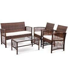 4 Piece Bistro Patio Set Rattan Wicker Outdoor Patio Furniture Dining Sets 2pcs Arm Chairs 1pc Love Seat Coffee Table Outdoor Conversation Sets For Backyard In 2020 Rattan Patio Furniture Patio