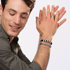 Hunter Black Braided T-Bar Leather Bracelet with Stainless Steel Engravable  Beads for Men