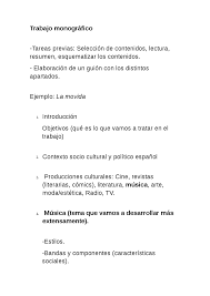 Resumir la información de un texto en una serie de apuntes para su lectura posterior (como en los cuadernos de clase). Trabajo Monografico Ejemplo Ejercicios De Comunicacion Audiovisual Docsity