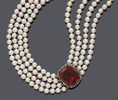 Perlen Collier Mit Granat Diamant Schliesse Um 1840 Silber Garnet Jewelry Diamond Circle Pendant Pearl Necklace