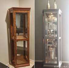 Boho jewelry cabinet,painted hot pink wall curio cabinet with gold rope trim, glass front jewelry organizer with multi compartments, whimsical wall mounted wood jewelry storage box, hanging. Paint Mine Grey Update From Wood Style Painted Curio Cabinets Curio Cabinet Makeover Revamp Furniture