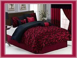 Black And White Paisley Bedding 7 Pcs Flocking Paisley Comforter Set Bed In A Bag Queen Burgundy Black Burgundy Bedding Luxury Comforter Sets Comforter Sets
