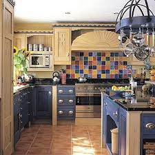 The southwestern style originates from the warm and bold designs that can be found in the southwest parts of the usa with a special mention to arizona and new mexico. Dark Blue Light Wood Kitchen Cabinets Decor Santa Fe Style Kitchen Kitchen Decor