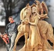AMAZING CHAINSAW wood carving, Native American with wolves ...