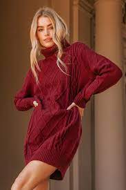 Maybe you would like to learn more about one of these? Burgundy Knit Sweater Dress Cable Knit Dress Turtleneck Dress Lulus