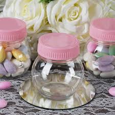 12 Pack 6oz Clear Plastic Candy Beverage Disposable Favor Jar Container With Pink Cap For Wedding Party Event Plastic Candy Jars Candy Jars Favour Jars