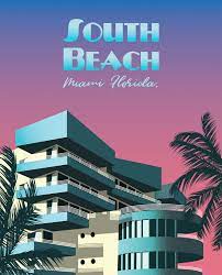 South Beach Miami Retro Travel Poster Miami Art Deco Retro Travel Poster Florida Art Deco