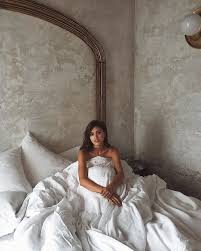 namastay in bed instagram one shoulder wedding dress sarah ellen