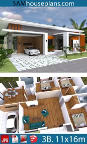 The magic number for small families. Home Plan 11x16m With 3 Bedrooms House Plans Free Downloads Small House Design Plans House Plans Beautiful House Plans