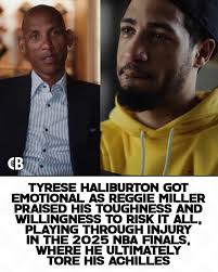Tyrese Haliburton got emotional as Reggie Miller praised his toughness &  willingness to risk it all, playing through injury in the 2025 NBA Finals,  where he ultimately tore his Achilles 😢 Reggie: “