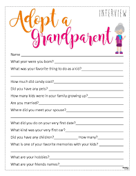 Adopt A Grandparent Free Questionnaire Printables How Many Kids Country Girl Quotes Grandparents Day Gifts