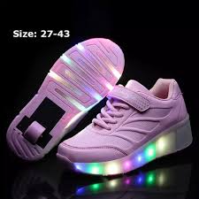 Boys Girls Fashion Sneakers Durable Single Wheel Led Lighted Roller Skate Heelys Invisible Wheel Skate Shoes Sportsshoes Sneakers Pink