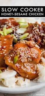 This Slow Cooker Honey Sesame Chicken Is A Super Flavorful Crock Pot Chicken Dish That Only Takes Chicken Crockpot Recipes Sesame Chicken Honey Sesame Chicken