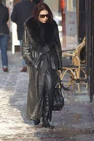 Full Leather And Fur Lady Leather Coat Womens Long Leather Coat Black Leather Coat