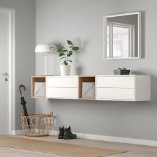 Eket Wall Mounted Cabinet Combination White White Stained Oak Effect Buy Online Or In Store Ikea Arredamento Ingresso Ikea Arredamento Ingresso Piccolo Arredamento Ingresso