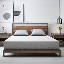 zinus ironline metal and wood platform bed frame base mattress platform with headboard bed head industrial modern sleek double king queen single size muebles para apartamentos pequenos disenos de muebles