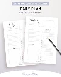 Daily Plan Undated Daily Planner Daily Diary Printable Etsy Undated Daily Planner Daily Planner Printable Planner