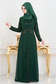 Nayla Collection Pullu Dantel Detayli Yesil Tesettur Abiye Elbise 25714y