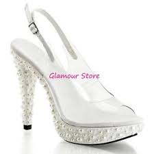 Scarpe sposa tacco 13 : Sexy Sandali Sposa Perle Tacco 13 Dal 35 Al 41 Bianco Trasparente Plateau Scarpe Ebay