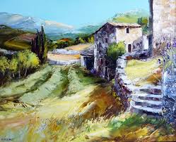 Mas Cevenol 12f 61cm X 50cm Paysage De Provence Portrait De Silhouette Paysage