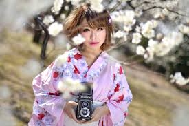 Women Asian Girl Camera Kimono Depth Of Field Brunette Blossom Short Hair Hd Wallpaper Background Image Wallpaper Cart